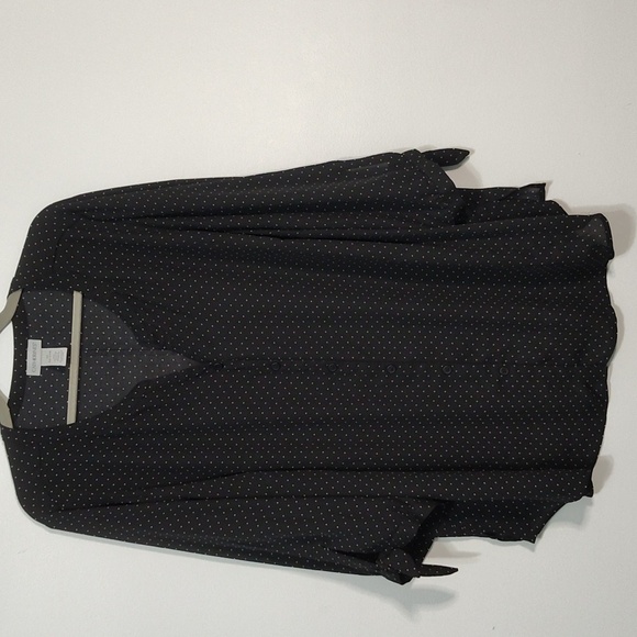Catherines 3/4 Sleeve Blouse Size 2XL Black & White Button Front Micro Dot Bow - Picture 1 of 8